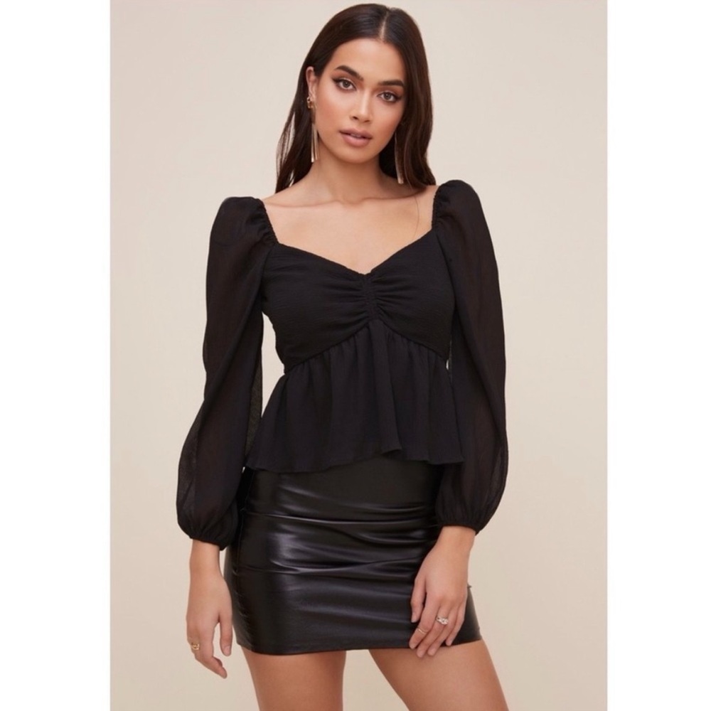 NEW Astr‎ the Label Long Sleeve Sweetheart Top in Black XL